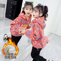 女童加絨衛衣2024新款冬裝洋氣小童中大童加厚連帽套頭衫外套上衣