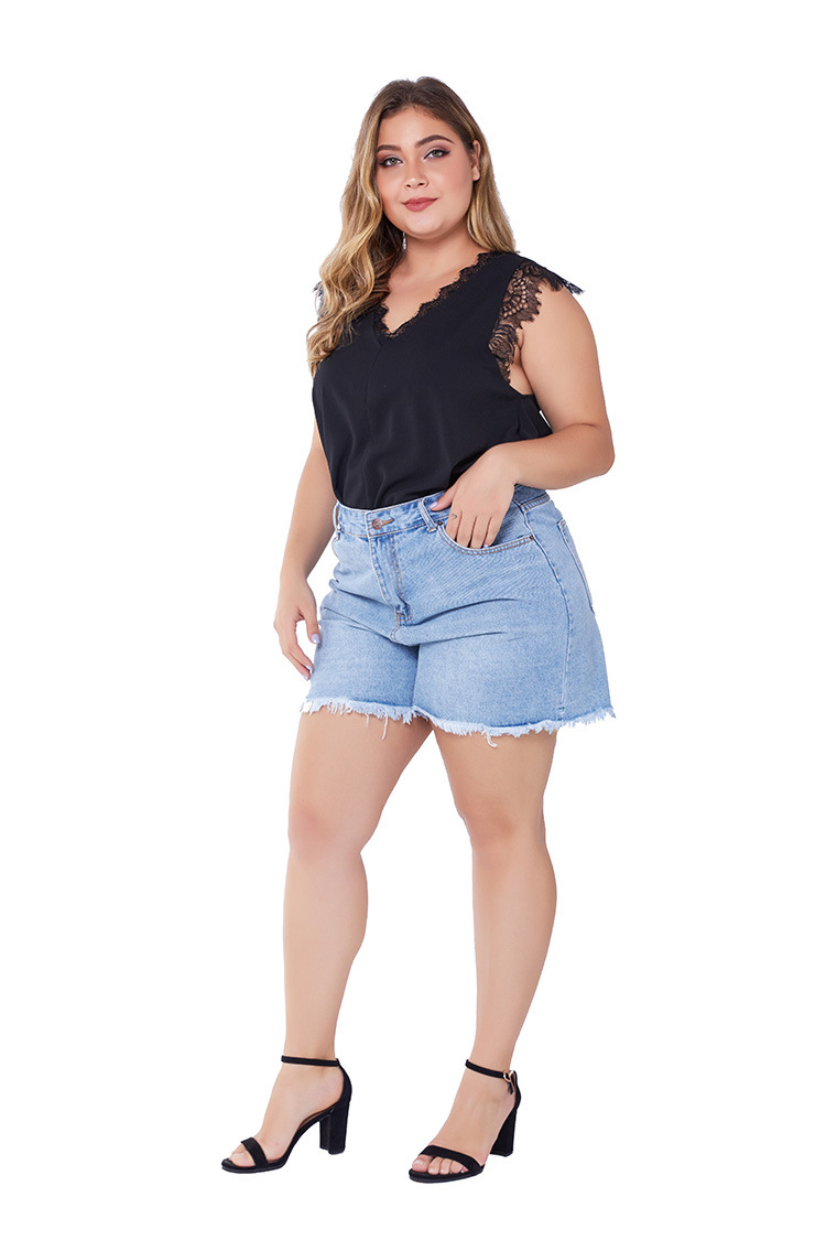 Plus size raw edge denim shorts NSSY16850