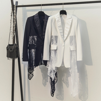 2020新款秋季韩版修身拼接蕾丝不规则显瘦外套女时尚西装工厂定制|ru