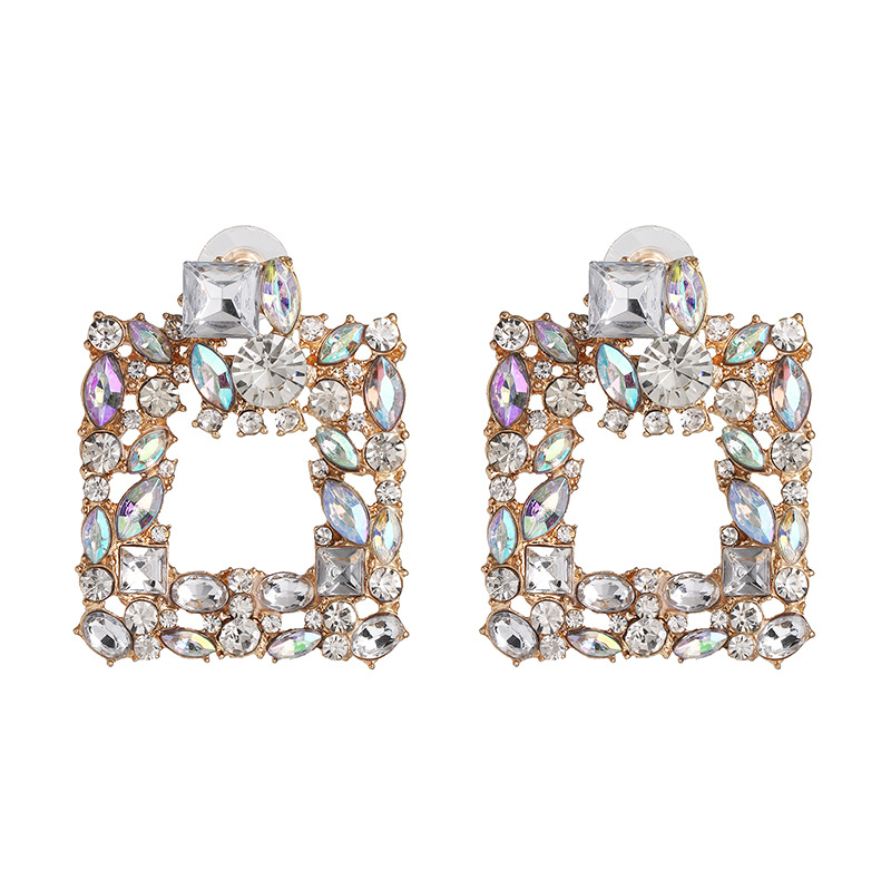 Geometric Diamond Full Diamond Earrings Female Retro Stud Earrings Ear Jewelry display picture 6