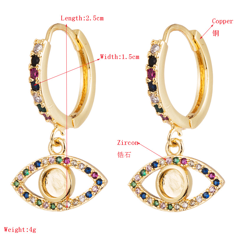 Fashion Copper Micro-set Color Zircon Earrings Female Eye Stud Earrings display picture 1