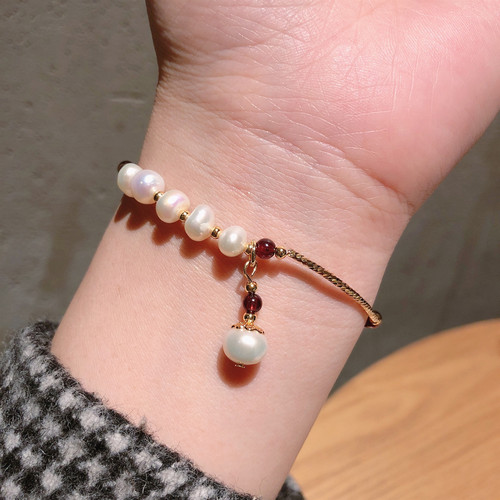 Korean-style irregular baroque freshwater pearl pomegranate stone simple bracelet necklace accessory