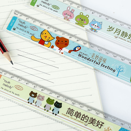 Cartoon transparent ruler stationery for primary school students for children's drawing 20cm creative long ruler school supplies wholesale