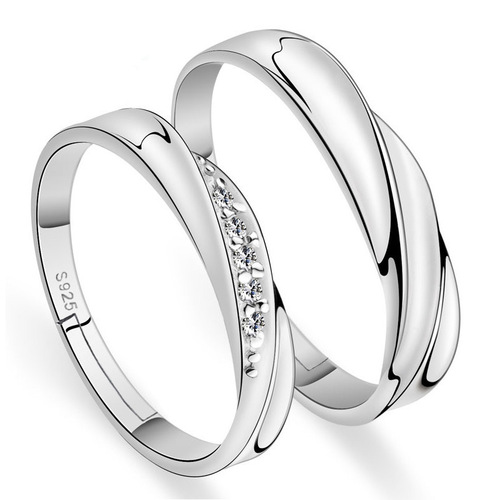 Cross-border Korean-style Silver-Plated Open-Style Unisex Ring | Simple Diamond-Inlaid Couple's Adjustable Matching Rings for a Lifetime Together