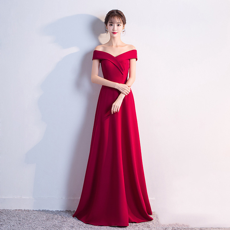 Toast Dress Bride 2020 Summer New Long Wedding Dress Modern Red off-shoulder Banquet Evening Dress for Women Toast Dress Bride 2020 Summer New Long Wedding Dress Modern Red off-shoulder Banquet Evening Dress for Women