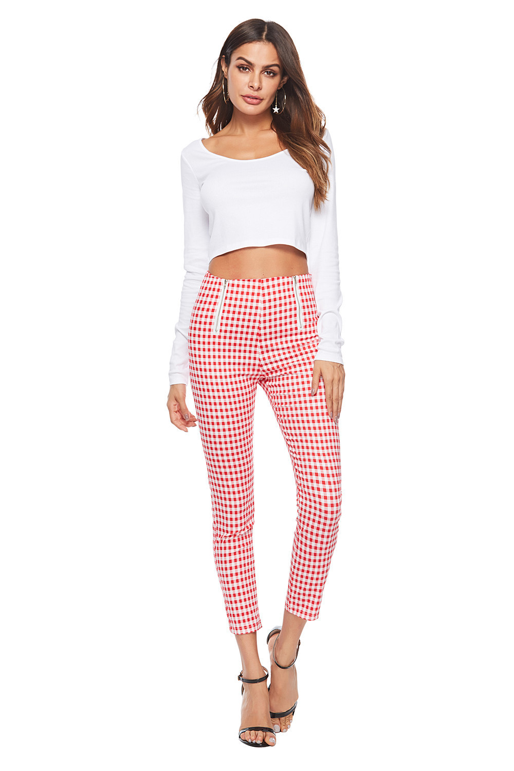 Red White Lattice Pants