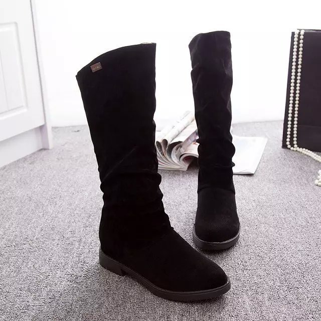 Frühling neue matt mittelhohe Stiefel und Fleece verdickte kurze Stiefel flache Damen Einzelstiefel Damenstiefel_voghion.com
