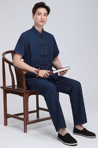 Chinese style linen Tang suit men short sleeve shirt suit