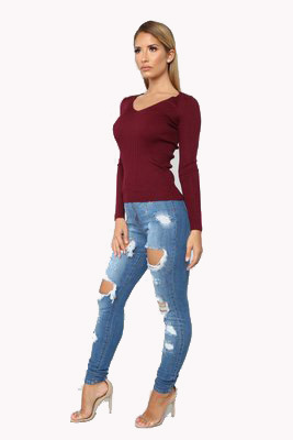 2022 Spring/Summer Perforated High Waist Slim Fit Jeans Women's Pants_voghion.com
