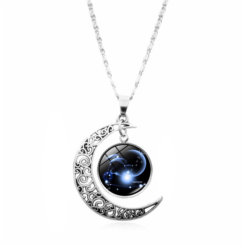 Fashion Constellation Moon Alloy Glass Splicing Necklace