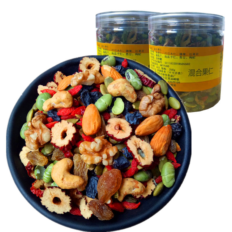 什锦果仁混合9种果仁干果250g罐装 坚果炒货混合果仁一件代发批发|ru