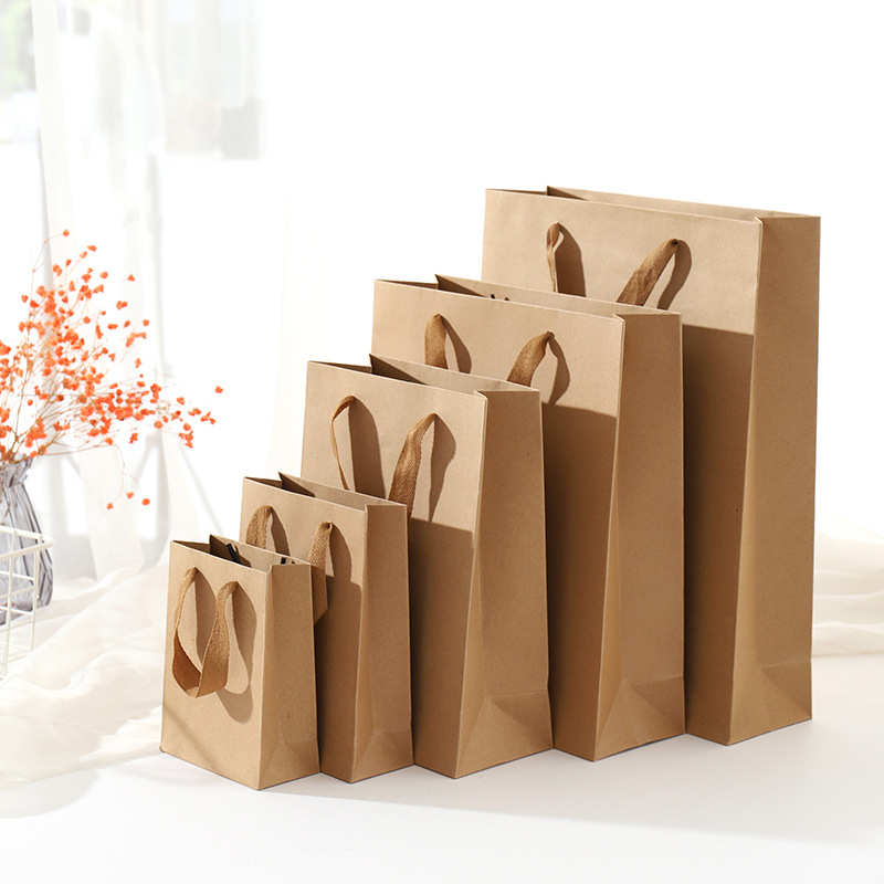 Bolsa De Papel Kraft Grande Vertical Bolsa De Asas Embalaje Para Llevar Tienda De Ropa De Regalo Tienda De Té Con Leche Bolsa De Papel display picture 1