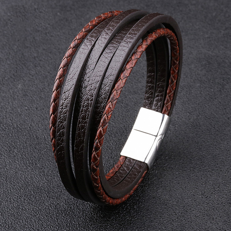 Retro Einfacher Stil Einfarbig Pu-Leder Legierung Magnetschnalle Geschichtet Überzug Männer Armbänder Männer Schnur & Leder Armbänder display picture 1