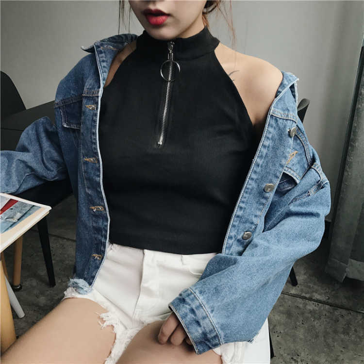 2023 New Vest Women's Short Spring and Summer Korean Style Sexy Tight Shoulder-exposed Outer Wear Navel Mix and Match Sleeveless Base