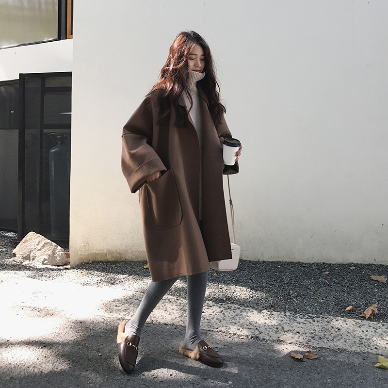 2021 popular new autumn and winter women's woolen coat student Korean version of the long big size cloak Heping wind