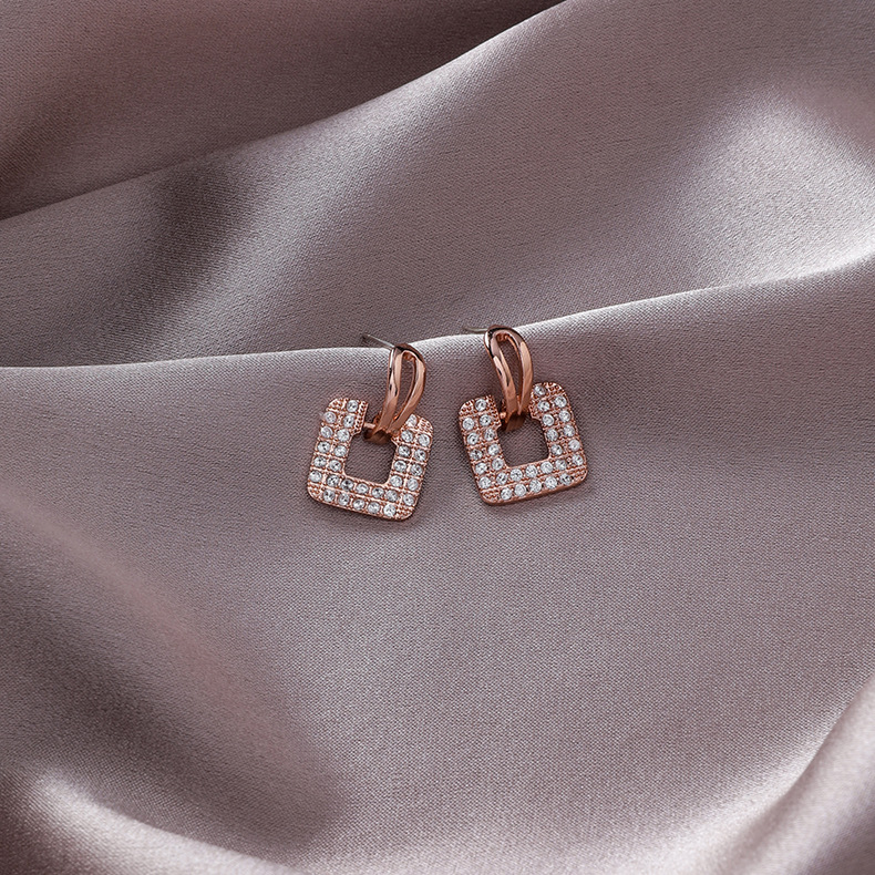 925 Silver Pin Fashion Short Micro-inlaid Zircon Square Earrings Small Wild Girl Temperament Earrings Popular New display picture 6