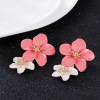 Metal double-layer spray paint, cute two-color earrings, European style, flowered, wholesale