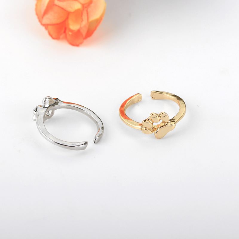 Fashion hollowed out dog paw opening ring animal kitten paw print tail ring wholesale