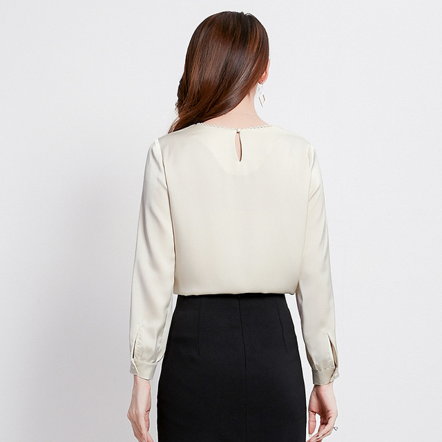 Autumn New Long-sleeved Folded Pullover Round-necked Chiffon Shirt
