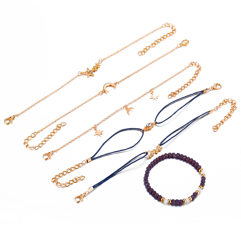 Korean Fashion European And American Jewelry Six Piece Set Of Love Pentastar Moon Bracelet