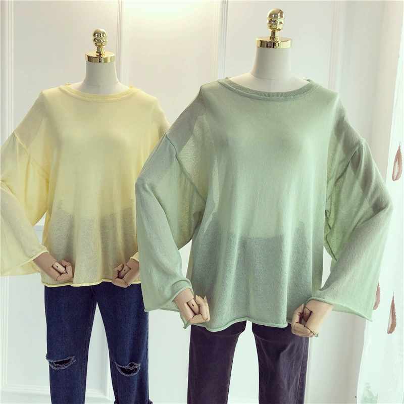 Хлопок 19 Лето Новый Ленивый Ветер Пуловер Ледяной Длинный Рукав Вязаная Рубашка Топы Тощая Блузка Женская 338