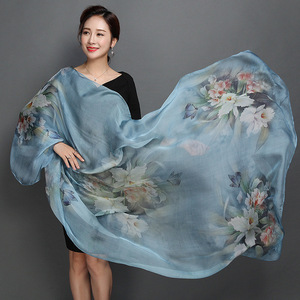 Women girls Floral printed mulberry silk scarves Chinese qipao cheongsam dress shawl woman pure silk scarf shawl collar fabric