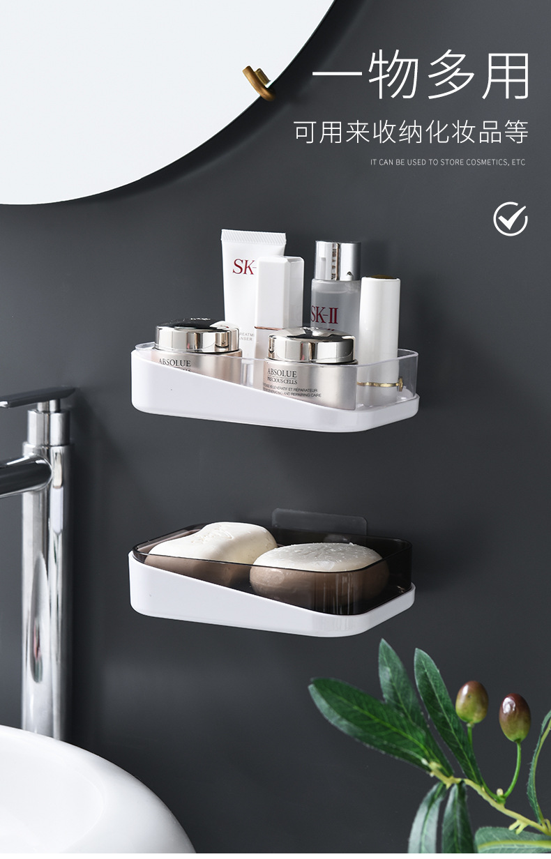 Wall-mounted soap box, no-drilling, traceless soap box, double-layer draining, bathroom and toilet storage rack soap box detail image 11