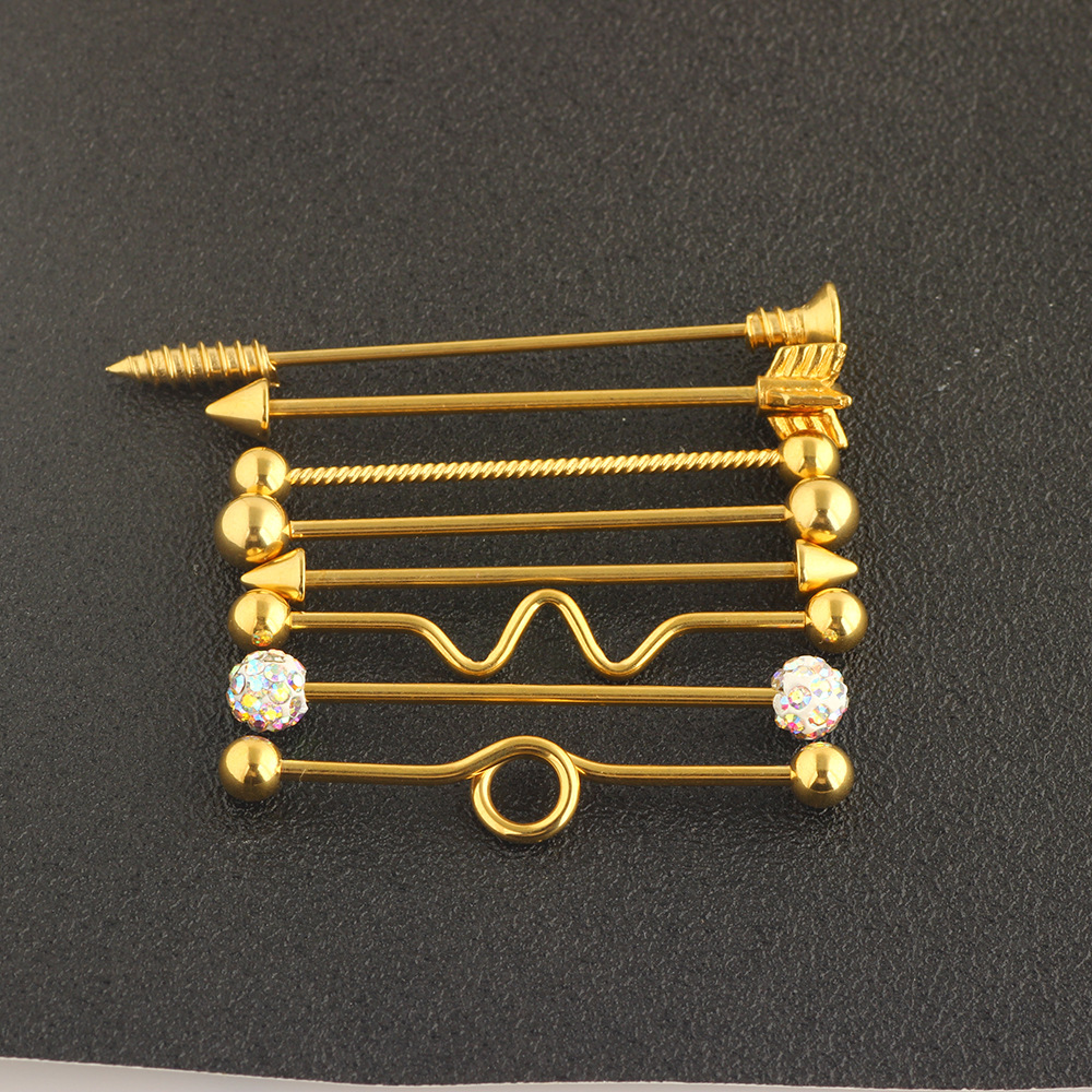 Rose Gold Arrow Screw Ear Expansion Industrial Barbell Double Ear Piercing Straight Bar Set 8Pcs Black detail image 14