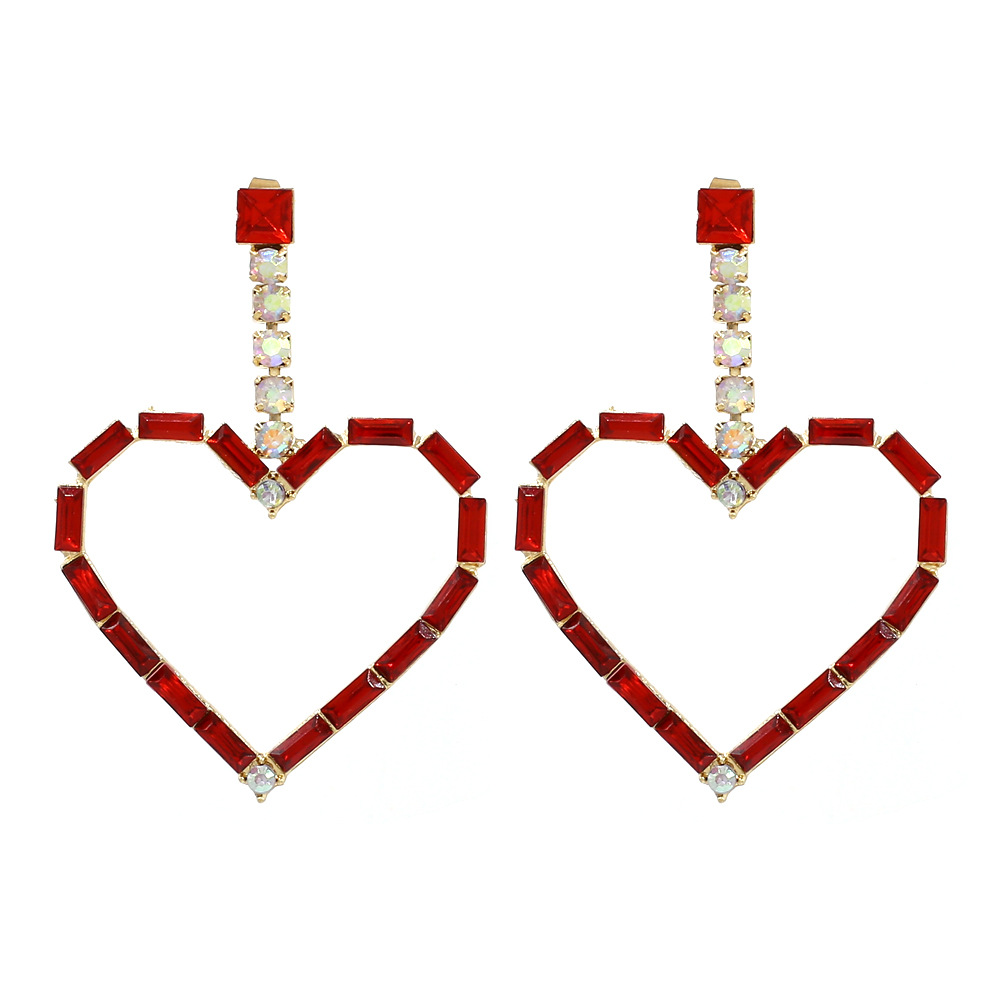 1 Pair Glam Shiny Heart Shape Plating Inlay Metal Rhinestones Drop Earrings display picture 6