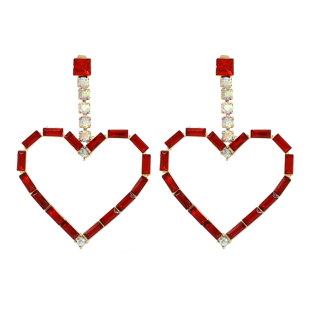Banquet, Party Occasion 1 Pair Glam Shiny Heart Shape Plating Inlay Metal Rhinestones Drop Earrings