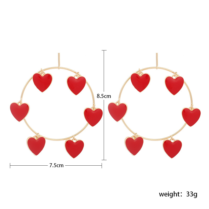 35g Weight Earrings Classification Wedding, Travel Occasion Women'S Gender Vintage Style Style Red Color New Love-shaped Pendant Retro Exaggerated Geometric Hoop Earrings For Women 无