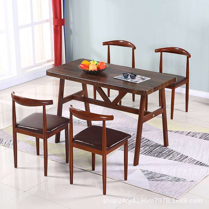 Manufacturers wholesale imitation solid wood horn chair milk tea shop table and chair restaurant table and chair fast table chair combination backrest stool