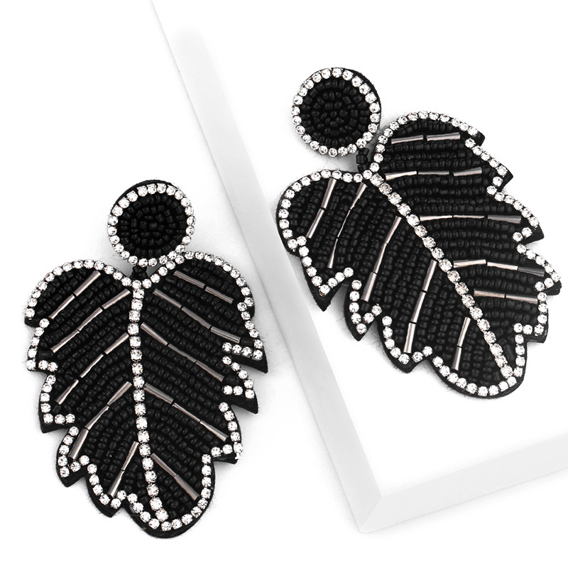 Creative Bohemian Leaf Earrings Alloy Diamond Crystal Beads Earrings Women display picture 1