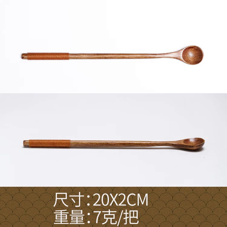 Fábrica al por mayor cuchara de madera maciza cuchara creativa cuchara de café cuchara de mezcla miel cuchara japonesa mango largo bobinado cuchara de madera