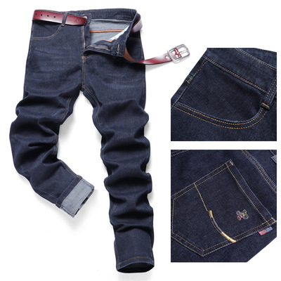 秋冬季中年男士弹力牛仔裤宽松直筒裤子百搭厚款长裤男装一件代发