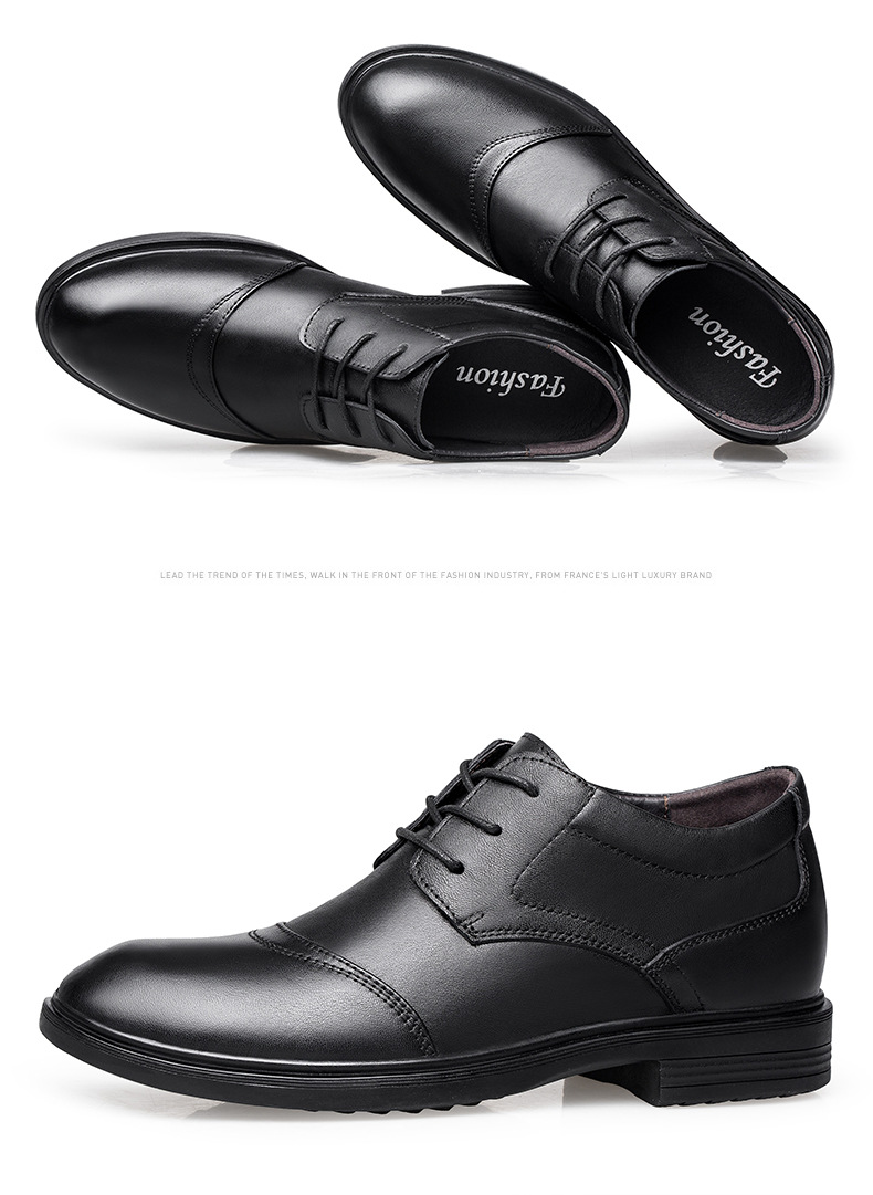 Men's Shoes Inner Height Increase Dress Lace-up Workplace Tooling Leather Shoes Round Head Shallow Mouth Shoes_voghion.com