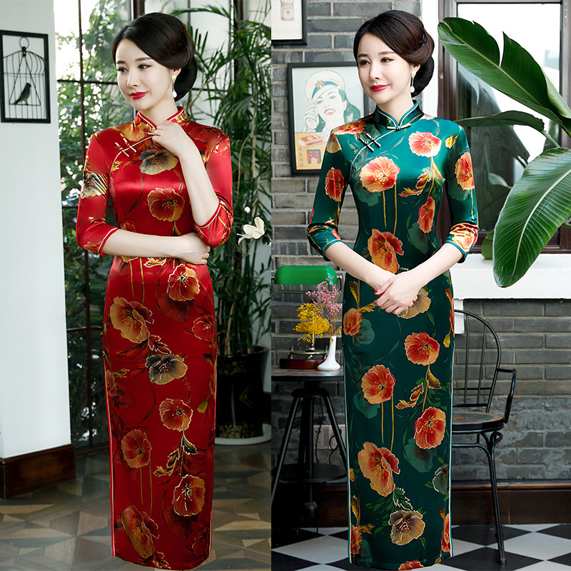 Chinese Dress Qipao for women cashmere cheongsam long show dress ress with large size Robes chinoises