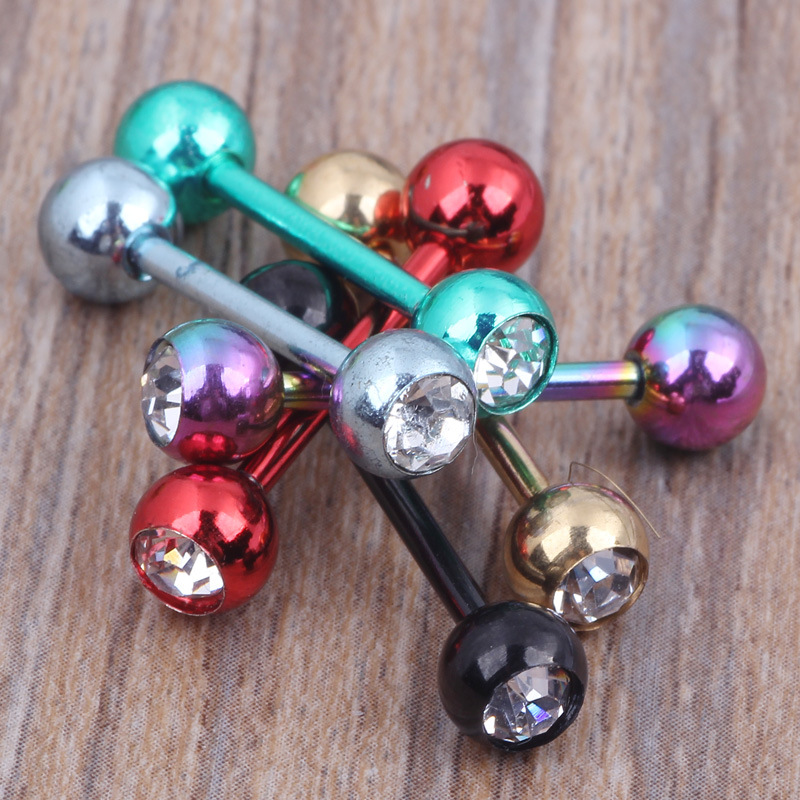 Steel Ball Stainless Steel Straight Barbell Tongue Ring Double Head Dumbbell Nipple Ring Body Piercing Jewelry 8 PCs/Bag detail image 7