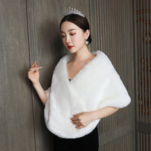 欧美披肩婚纱新娘晚礼服白色欧美婚保暖秋冬毛绒大披肩白披肩跨境