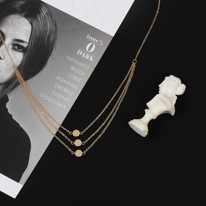 10g Weight Necklace Classification Women'S Gender Gold Color Cross-border New Accessories European And American Foreign Trade Ins Online Influencer Necklace Female Personality Multi-layer Metal Sequins Pendant Clavicle Chain 3