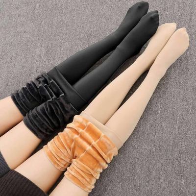 仿錦綸加絨加厚壹體褲高密超柔提臀修身連腳踩腳分層保暖打底褲女