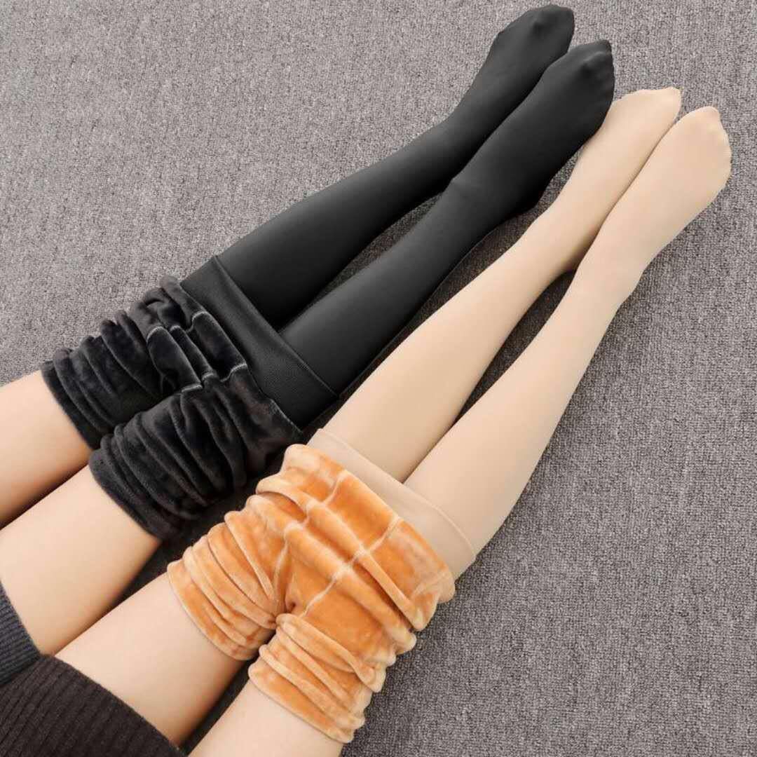 仿錦綸加絨加厚壹體褲高密超柔提臀修身連腳踩腳分層保暖打底褲女