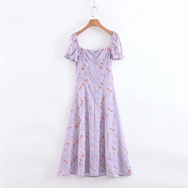 retro floral square neck lace-up dress  NSAM46257