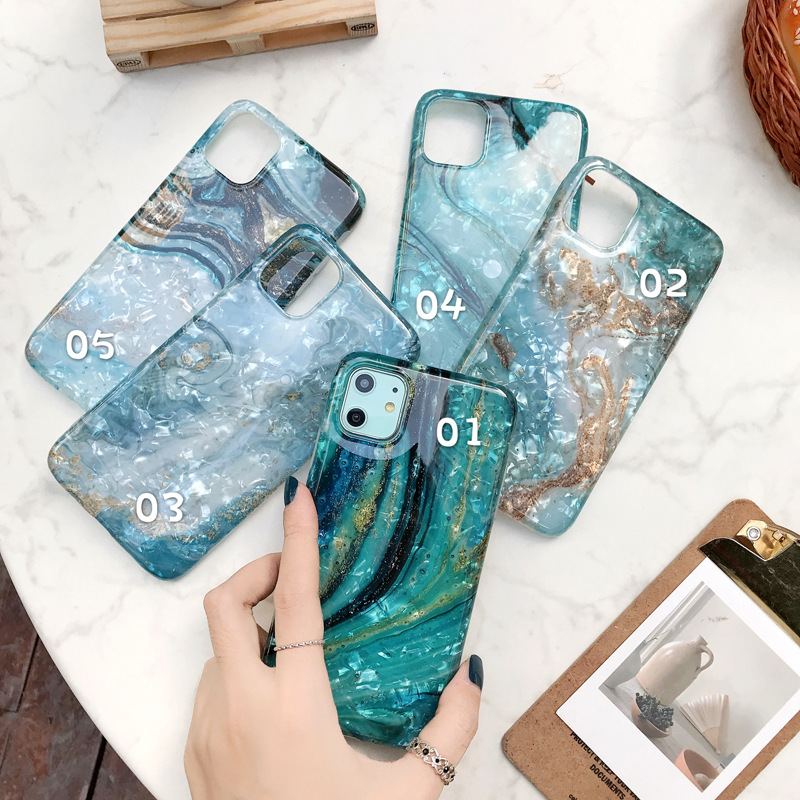 适用iphone12金箔大理石贝壳纹苹果保护套TPU软壳xsmax手机壳pro