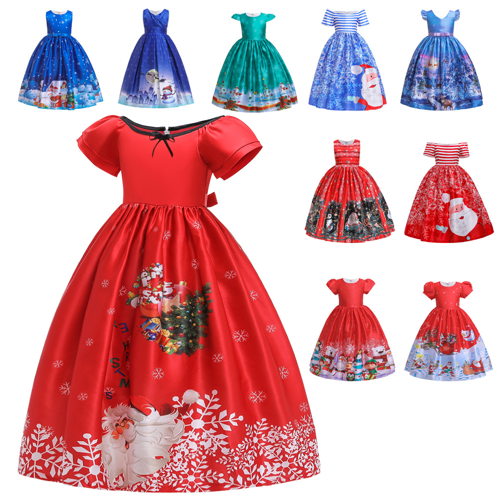 Cartoon children's dress, Christmas long skirt, suit, with snowflakes, princess style