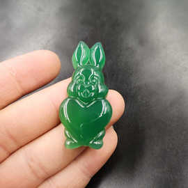 老玉匠 绿玉髓小白兔吊坠 绿色玛瑙生肖兔吊坠 小兔子