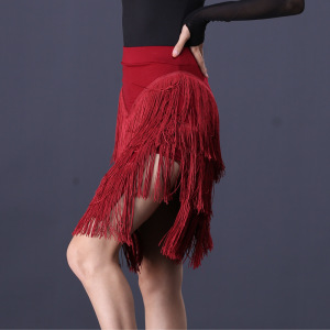 Women young girls red wine green black color Latin dance fringed skirt bottoms female adult professional practice clothes dance costumes