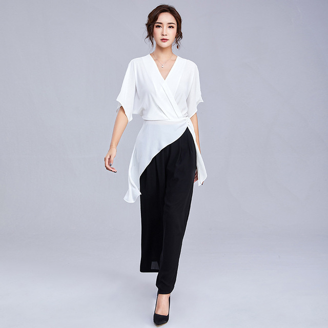 Chiffon Irregular Suit New Summer Top Coat Trousers Two-piece 