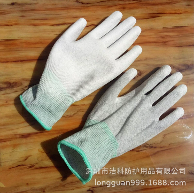 Перчатки для ладоней из углеродного волокна с полиуретановым покрытием, вязаные нейлоновые, антистатические, без пыли, цифровая защита труда, дышащая ладонь, износостойкая, с резиновым покрытием