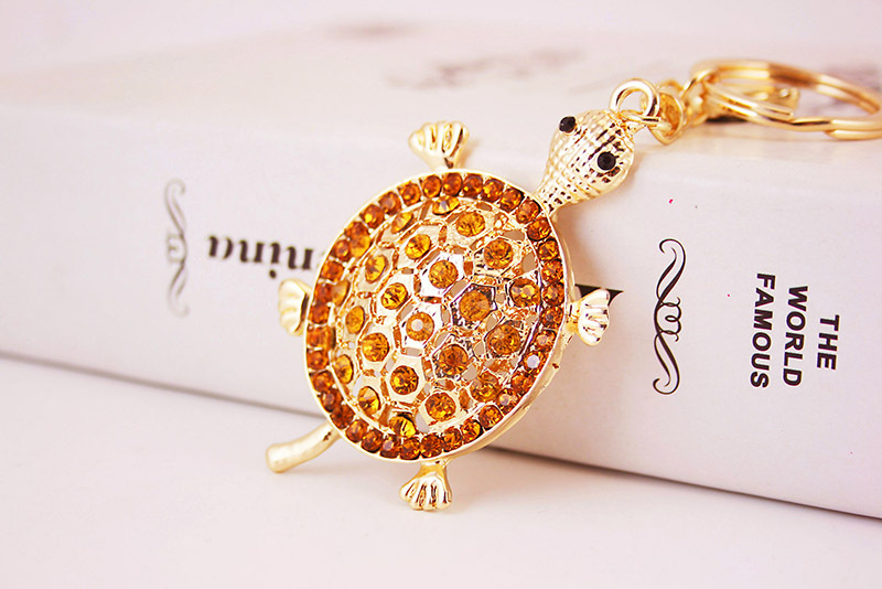 50g Weight Diamond Inlay Material Keychain Classification Alloy, Metal Material Tortoise Pattern Unisex Gender Cute Style White, Peach, Gold Color Tortoise Keychain Alloy Metal Diamond Unisex Cute Keychain 4